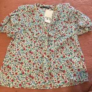 Zara rose floral blouse